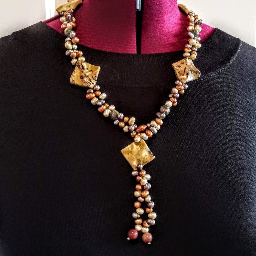 Freshwater Pearl Bead & Stone Pendant Necklace